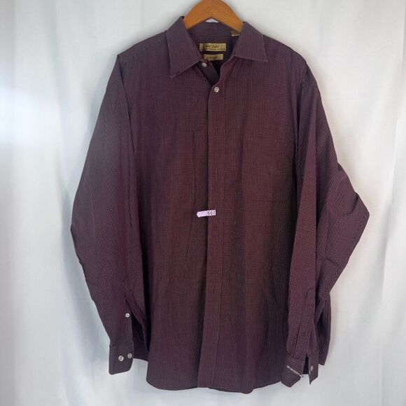 Roundtree & Yorke Gold Label Non Iron Subtle Plaid Cotton Button Front Size XL - Picture 5 of 10